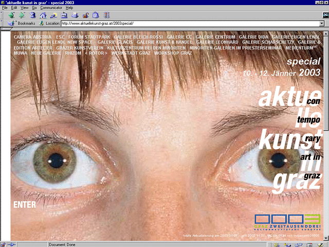 
screenshot startseite 2003 zur eroeffnung von graz 2003 kulturhauptstadt europas